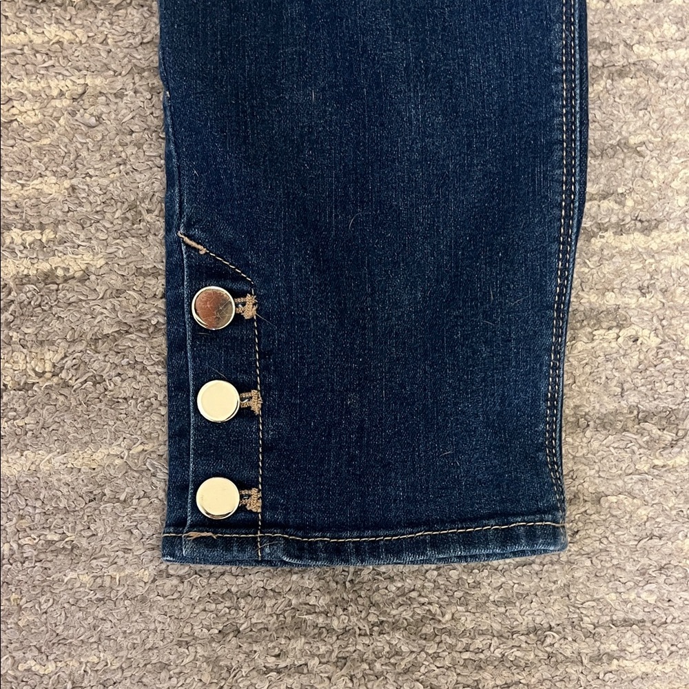 White House Black Market Dark Indigo Cropped Button-Hem Jeans - Picture 3 of 6